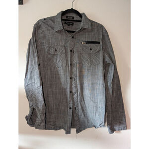 Men's Eighty Eight Platinum Casual Button Down Shirt L Gray